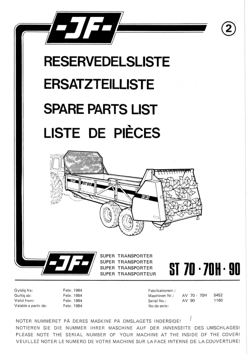 JF Stoll St 70 90 1984 Parts Manual