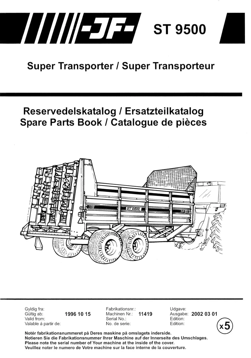 JF Stoll St 9500 Parts Manual