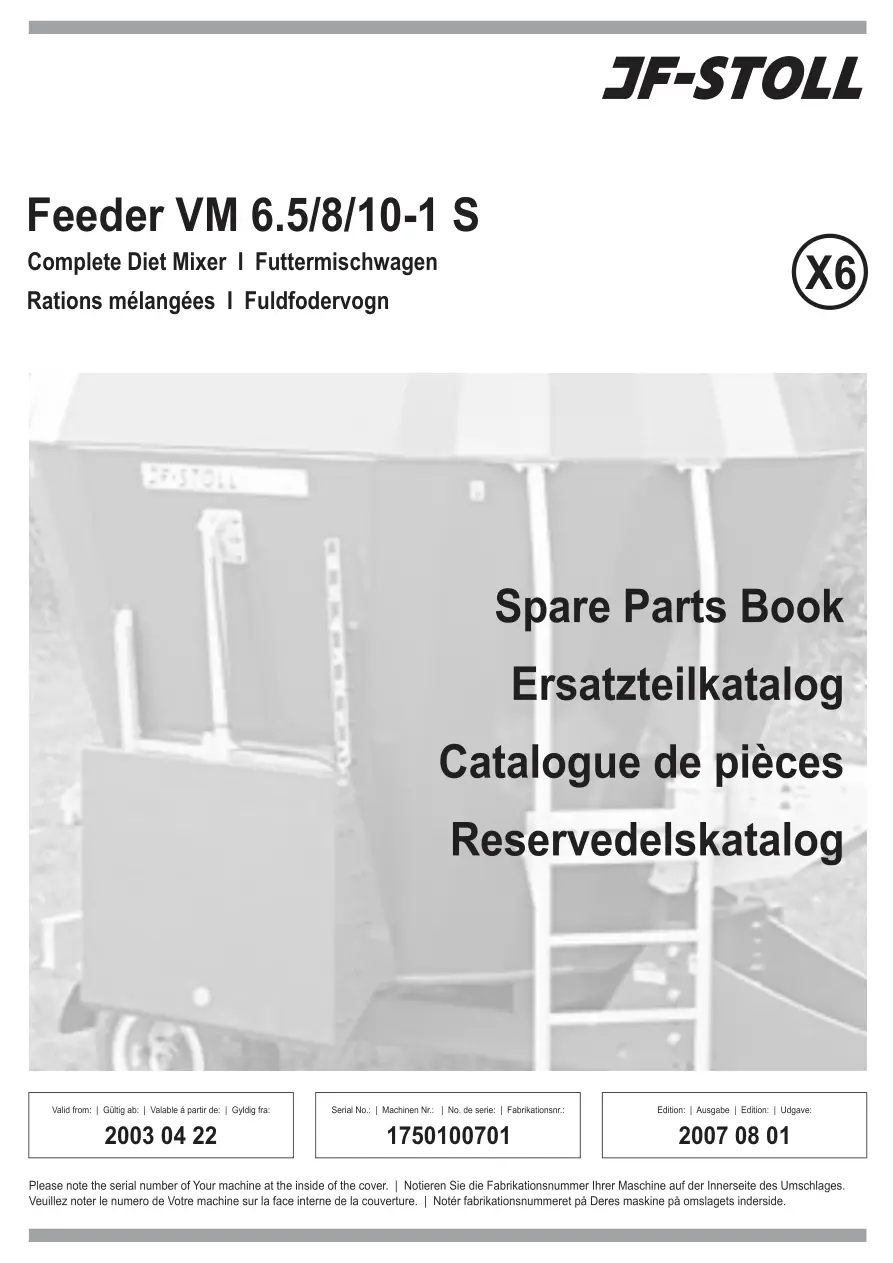 JF Stoll Vm 6.5 8 10 1 S X6 2003 2003 Parts Manual