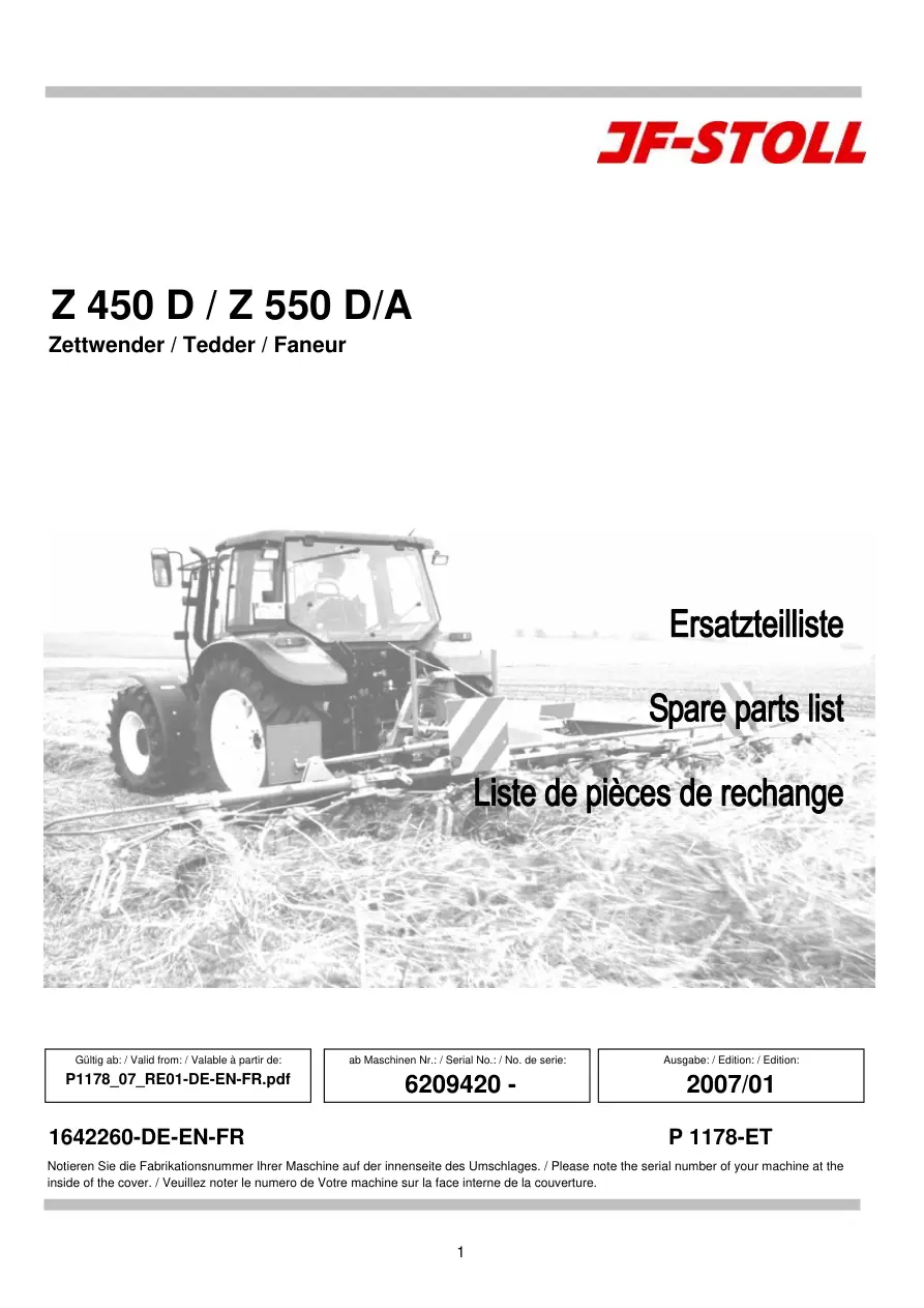 JF Stoll Z 450 550D A Parts Manual