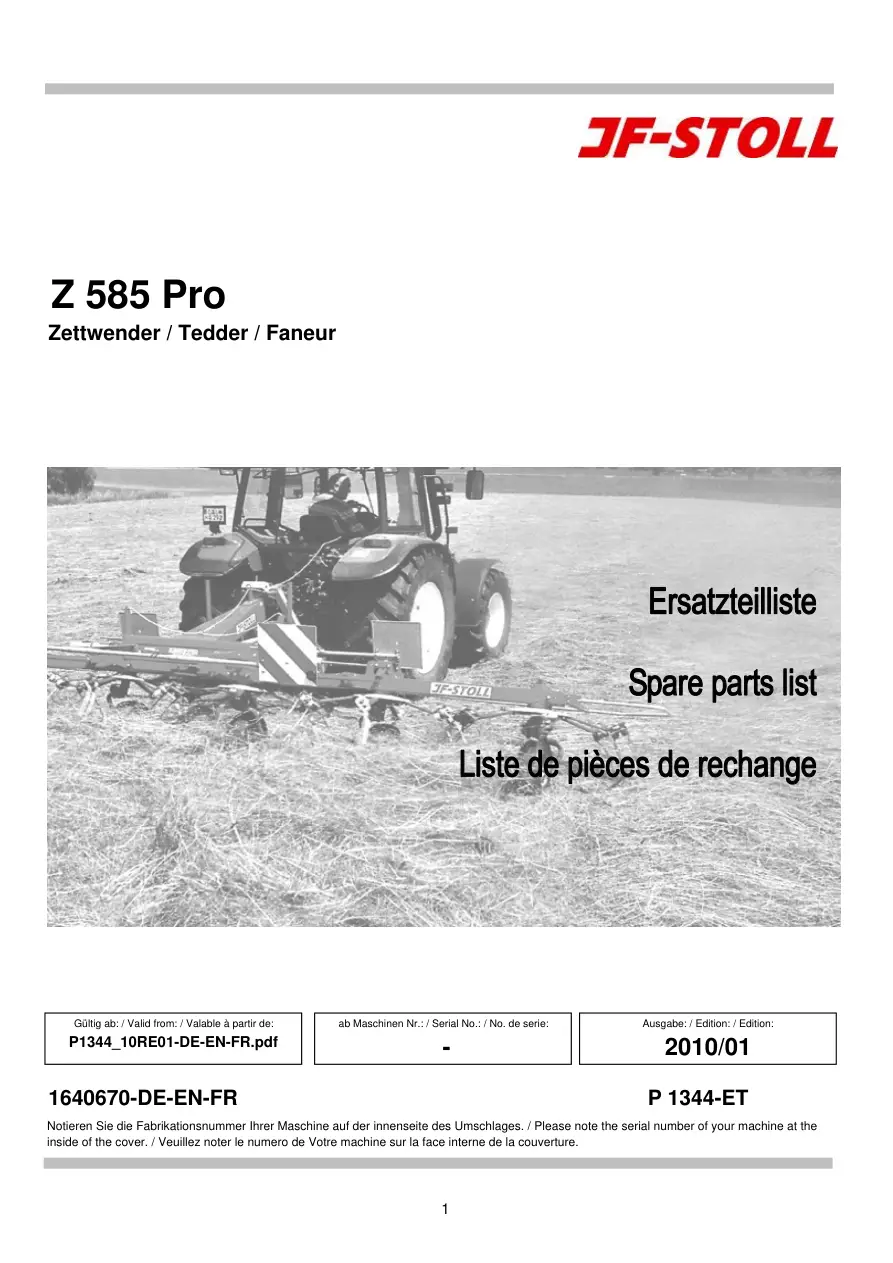 JF Stoll Z 585 Pro Parts Manual