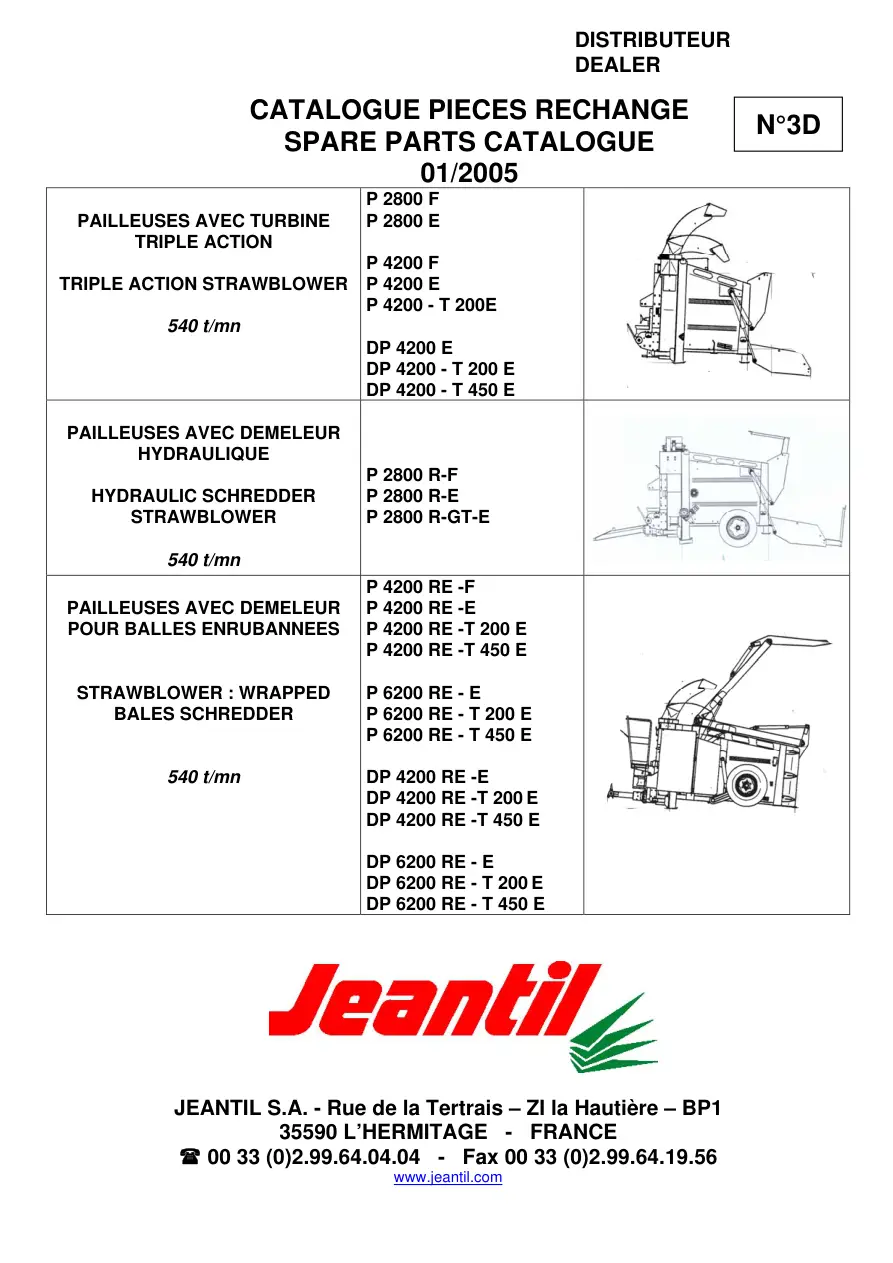 Jeantil P2800 4200 6200 Dp4200 Parts Manual