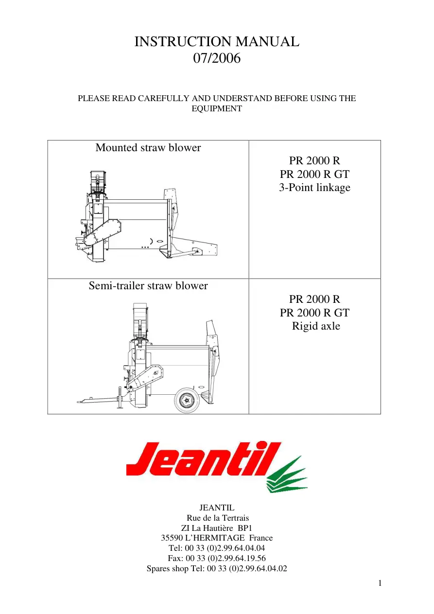 Jeantil Pr2000R Gt 2006 Operators Manual
