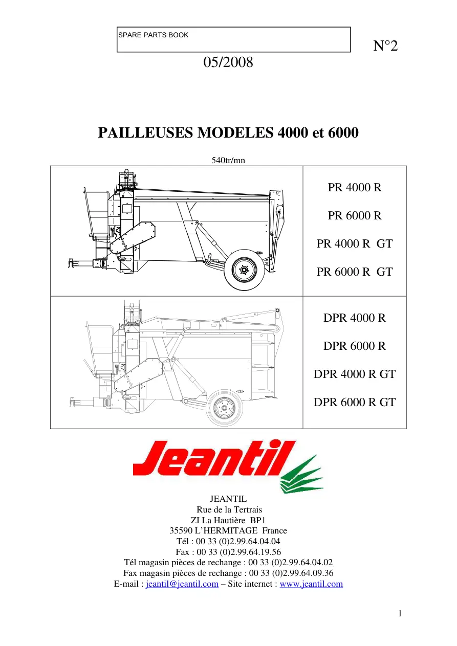 Jeantil Pr4000 6000 Drp4000 6000 Parts Manual
