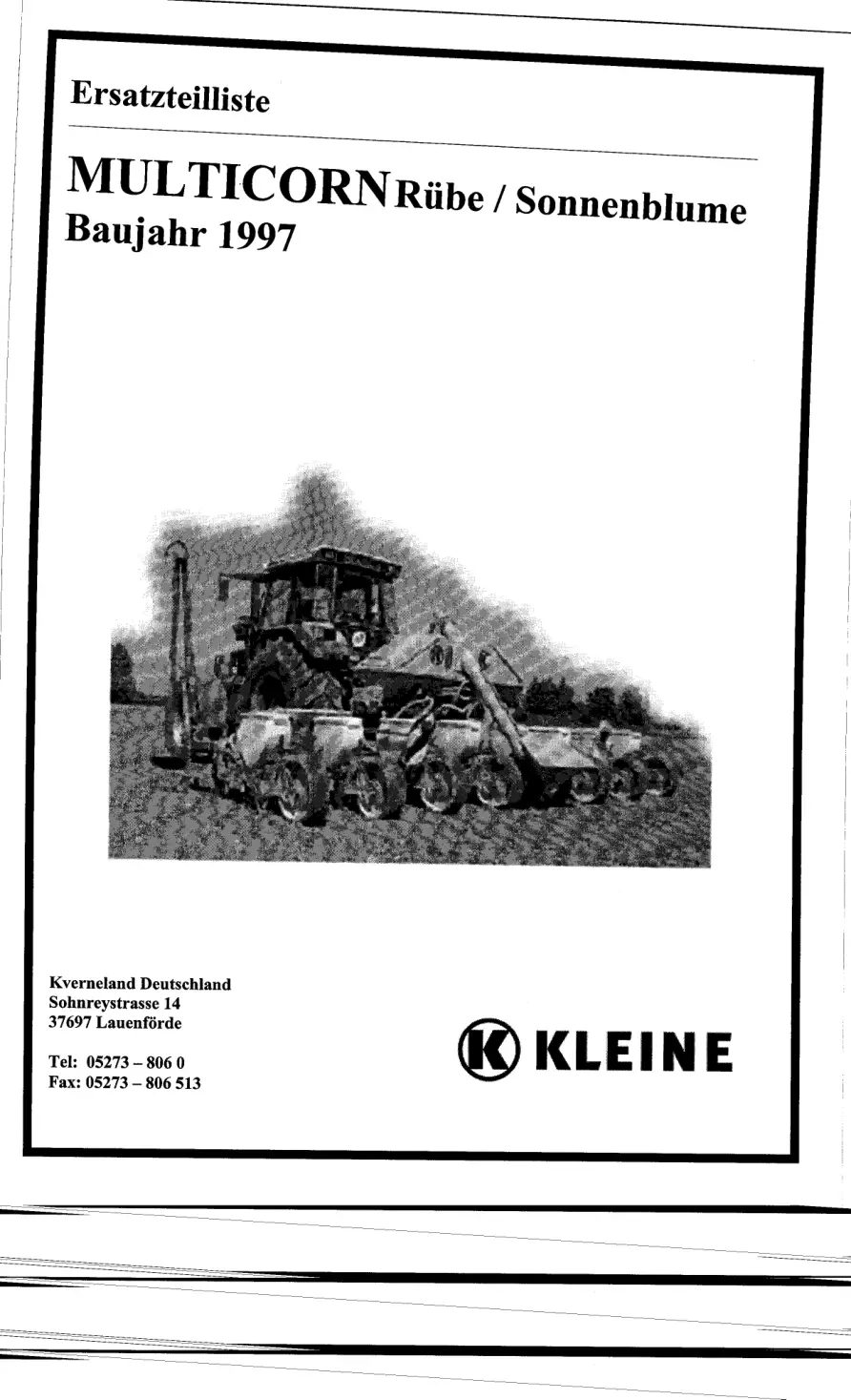 Kleine Franz Multicorn Rube Sonnenblum 1997 Parts Manual