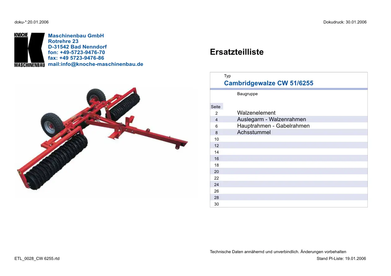 Knoche Cw 51 6255 Tavalug Parts Manual