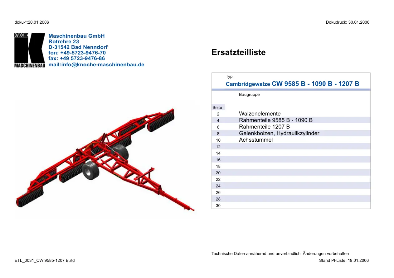 Knoche Cw 9585 B 1090 B 1207 Tavalug Parts Manual
