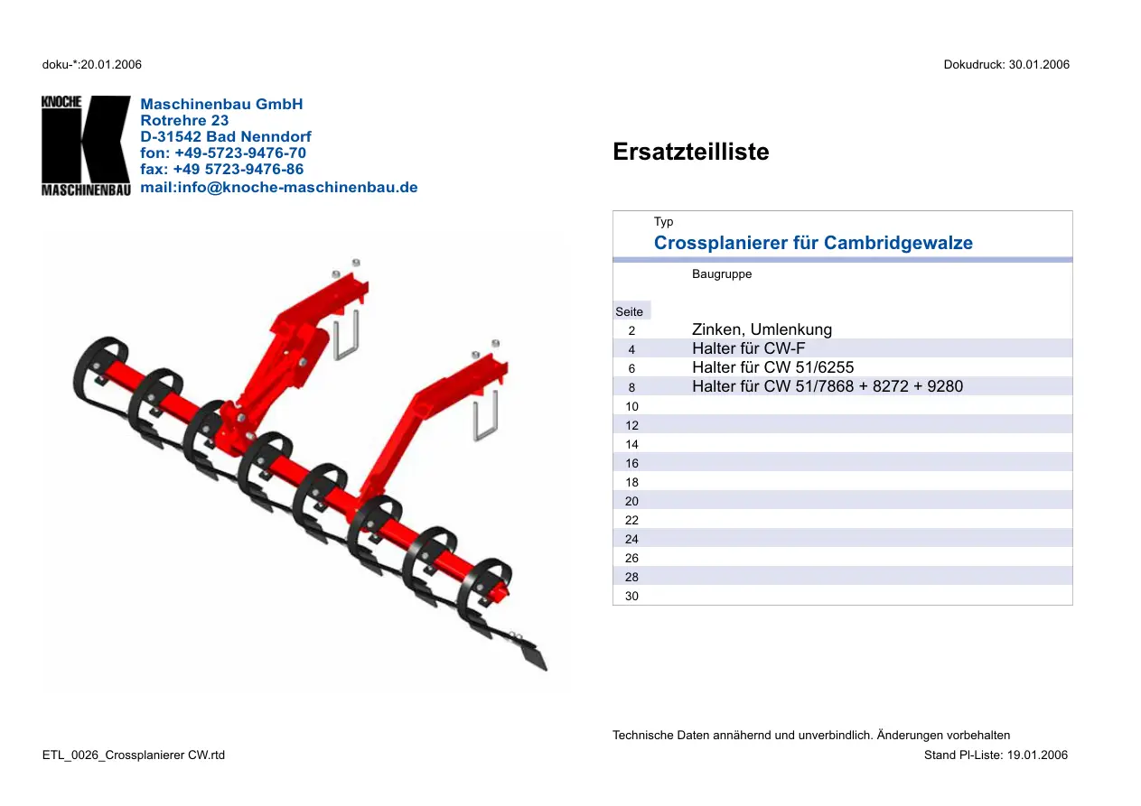 Knoche Crossplanierer Tavalug Parts Manual