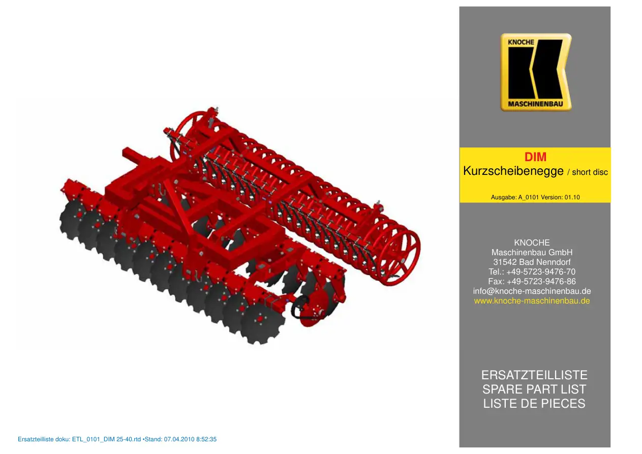 Knoche Disc Parts Manual