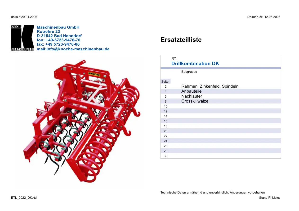 Knoche Dk Parts Manual