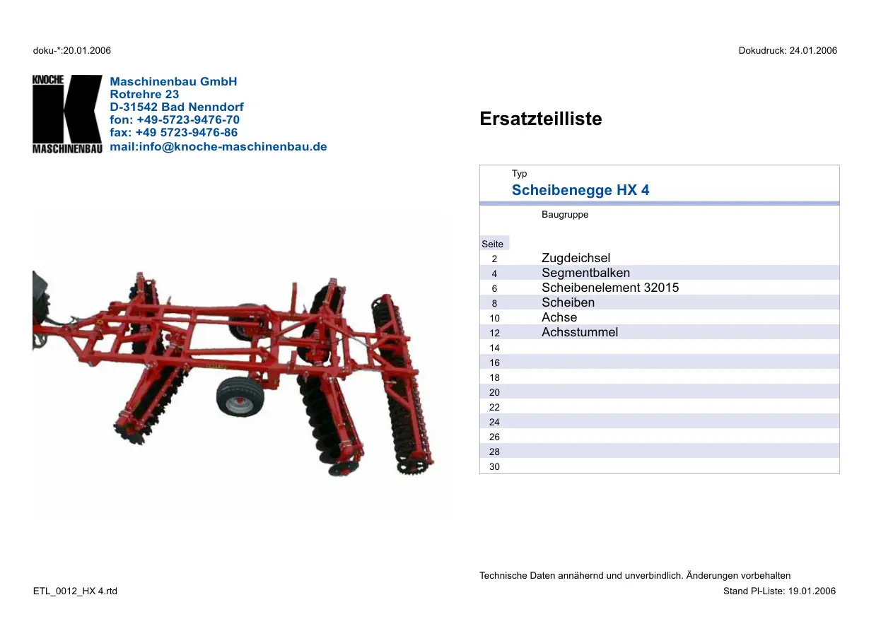 Knoche Hx 4 Disc Parts Manual