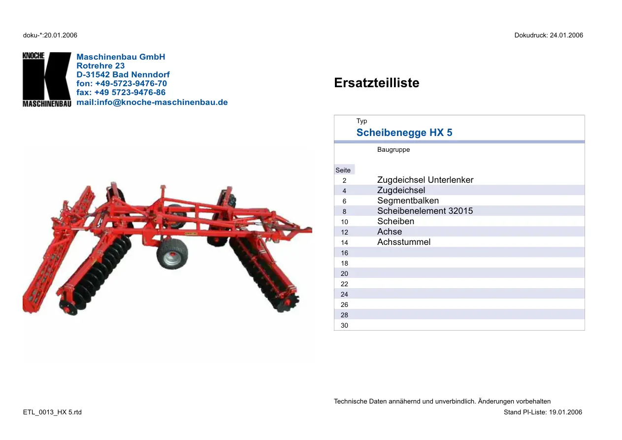 Knoche Hx 5 Disc Parts Manual