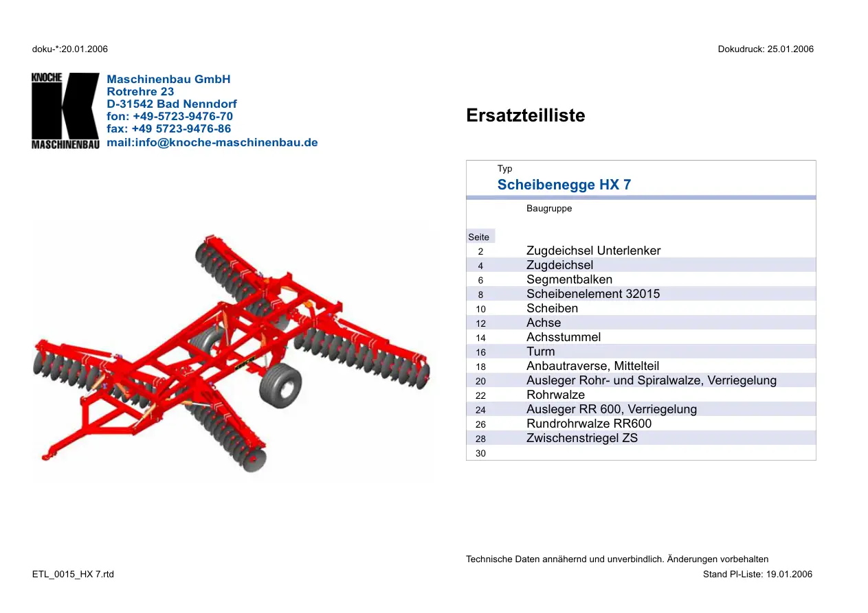 Knoche Hx 7 Disc Parts Manual