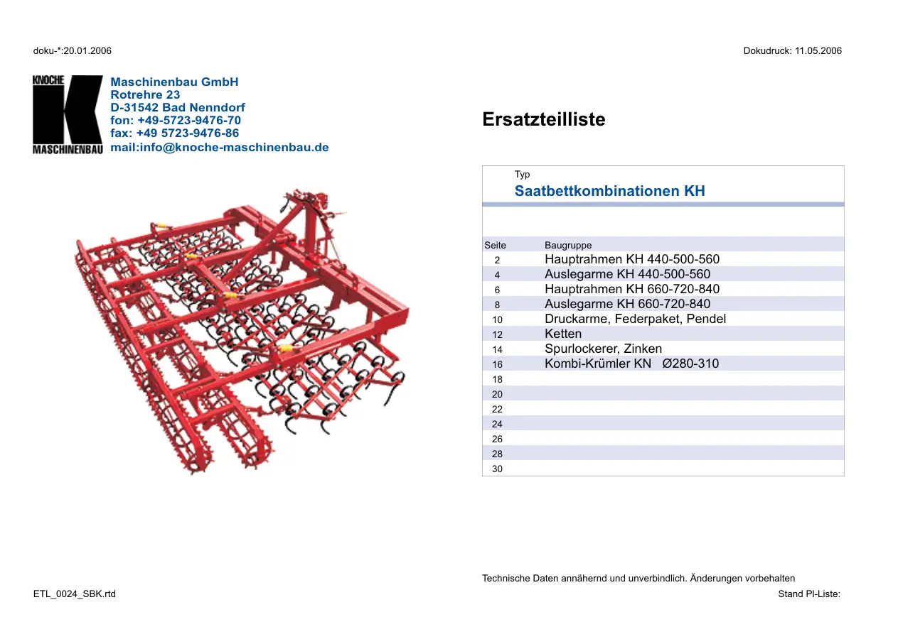 Knoche Kh Parts Manual