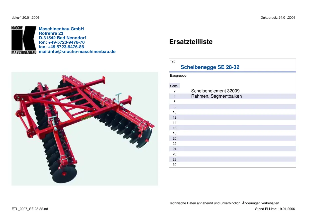 Knoche Se 28 32 Disc Parts Manual
