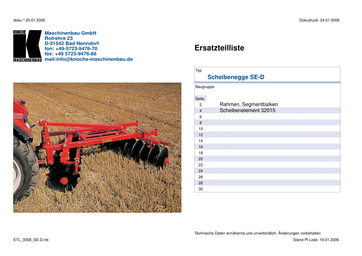 Knoche Se D Disc Parts Manual