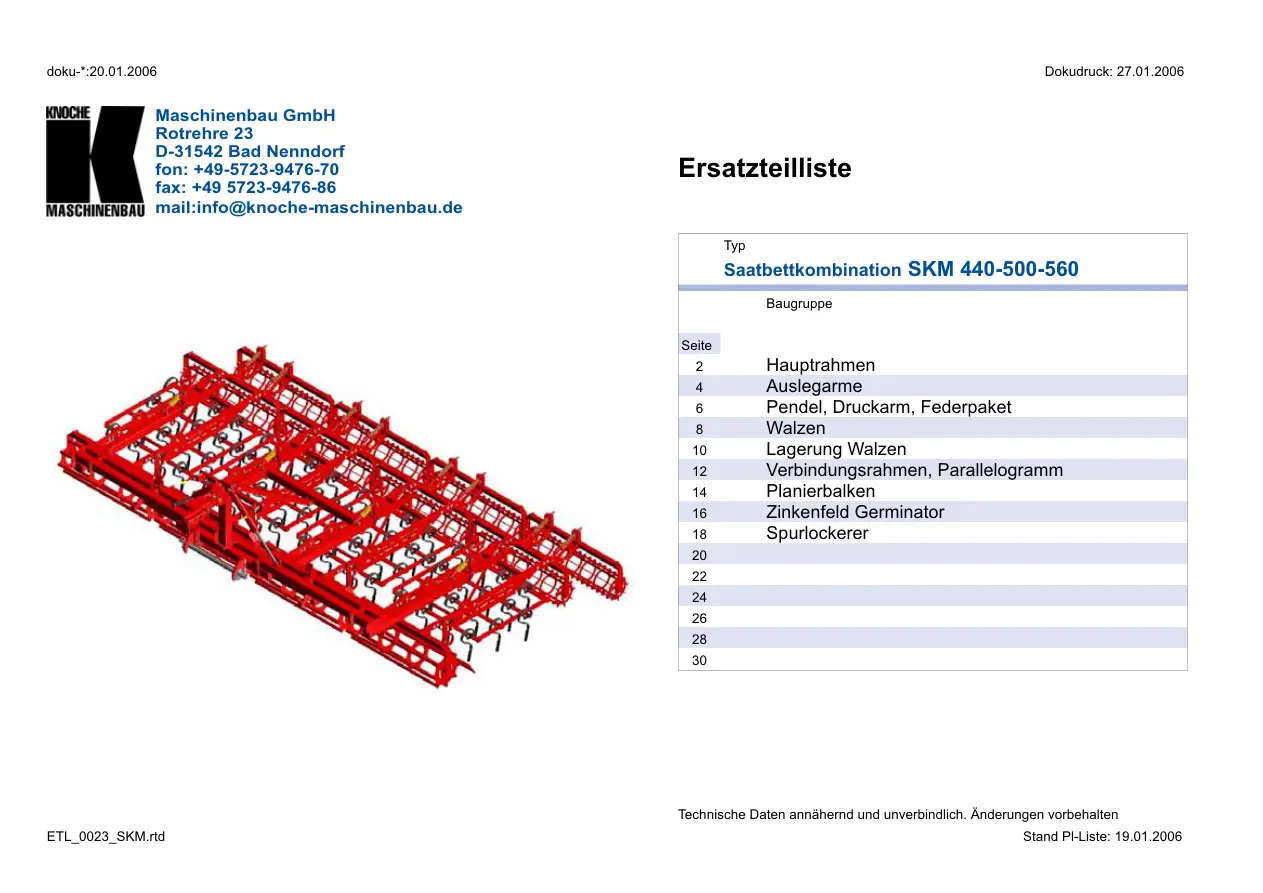 Knoche Skm 440 500 560 Parts Manual