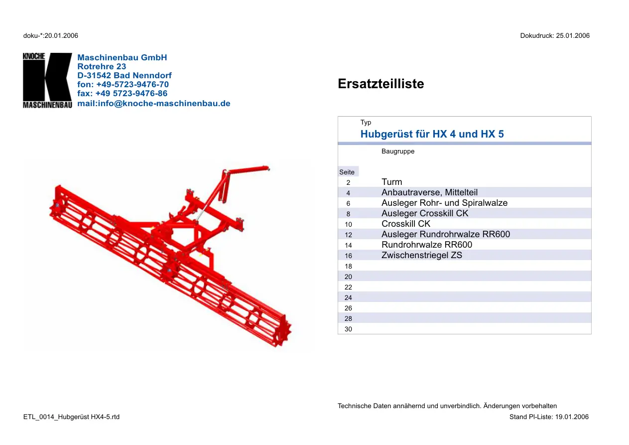 Knoche Tavalug Hx4 Hx5 Disc Parts Manual