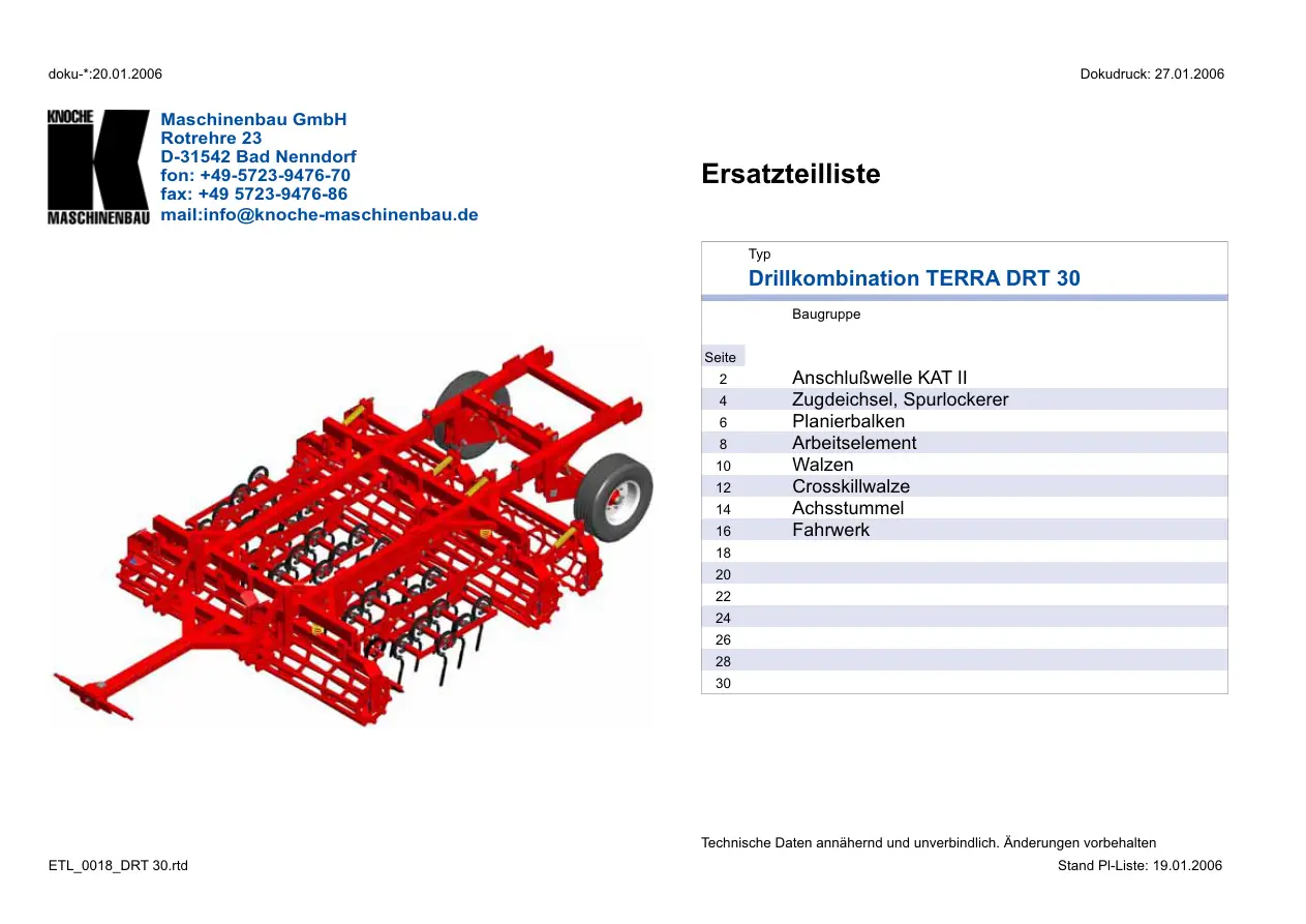 Knoche Terra Drt 30 Parts Manual