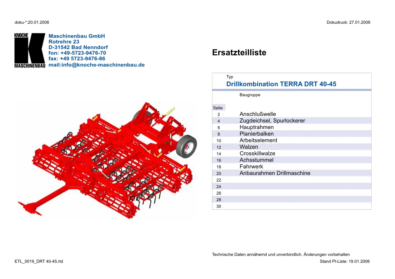 Knoche Terra Drt 40 45 Parts Manual