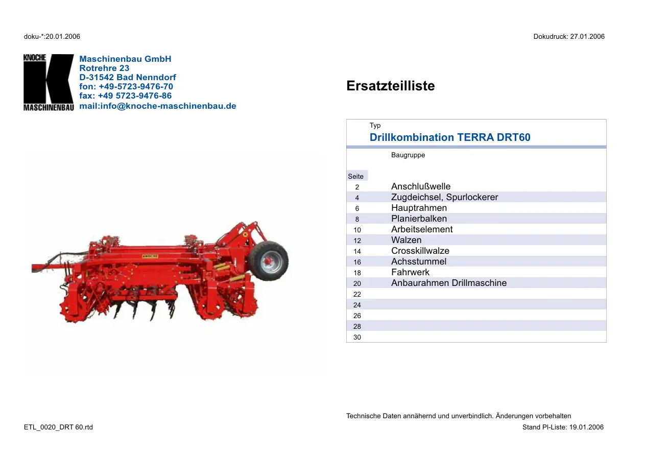 Knoche Terra Drt 60 Parts Manual