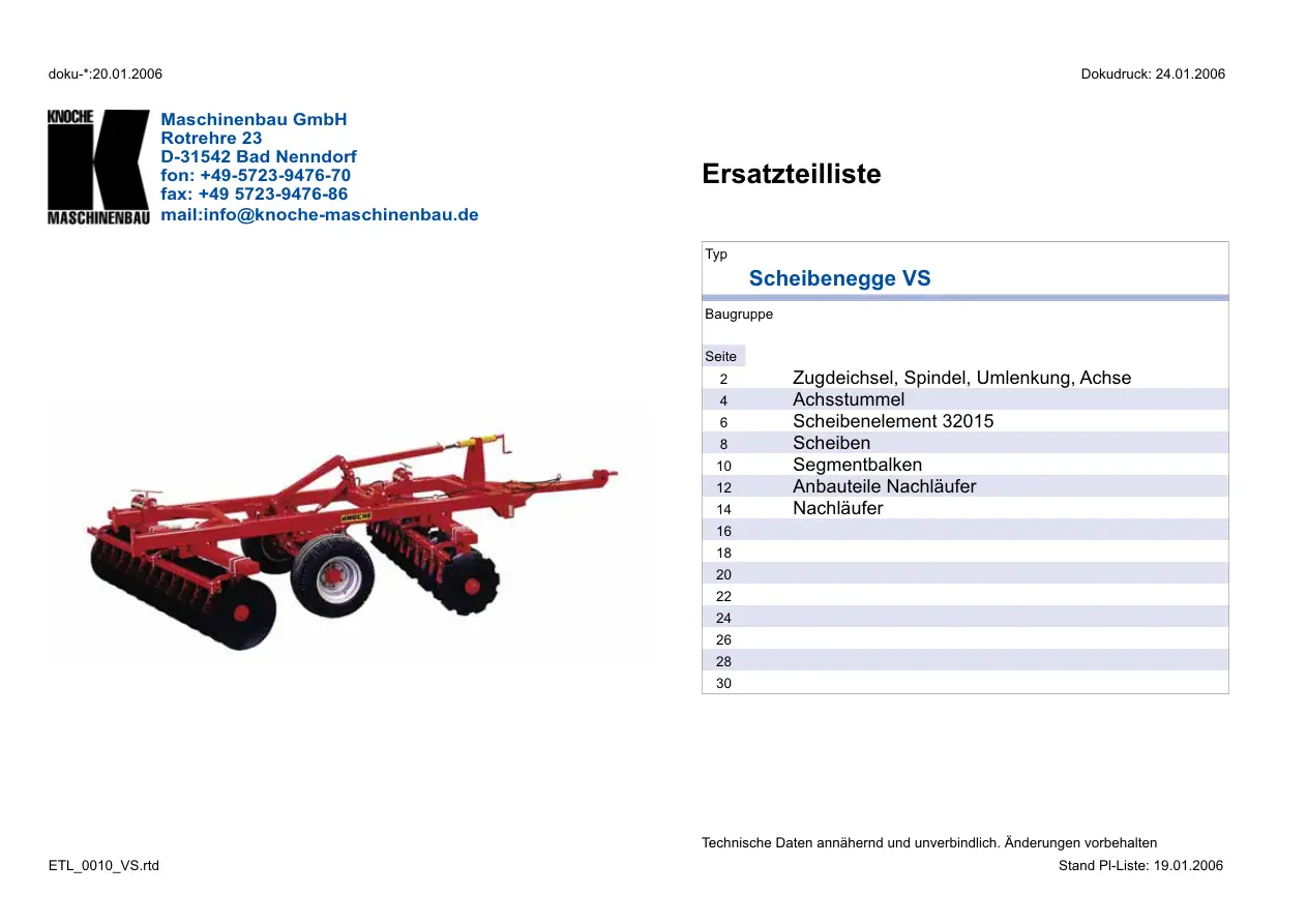 Knoche Vs Disc Parts Manual