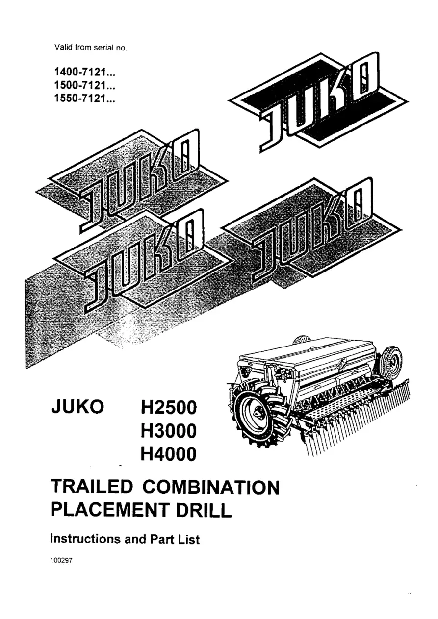 Kongskilde Combiseed Juko H2500 3000 4000 Parts Manual
