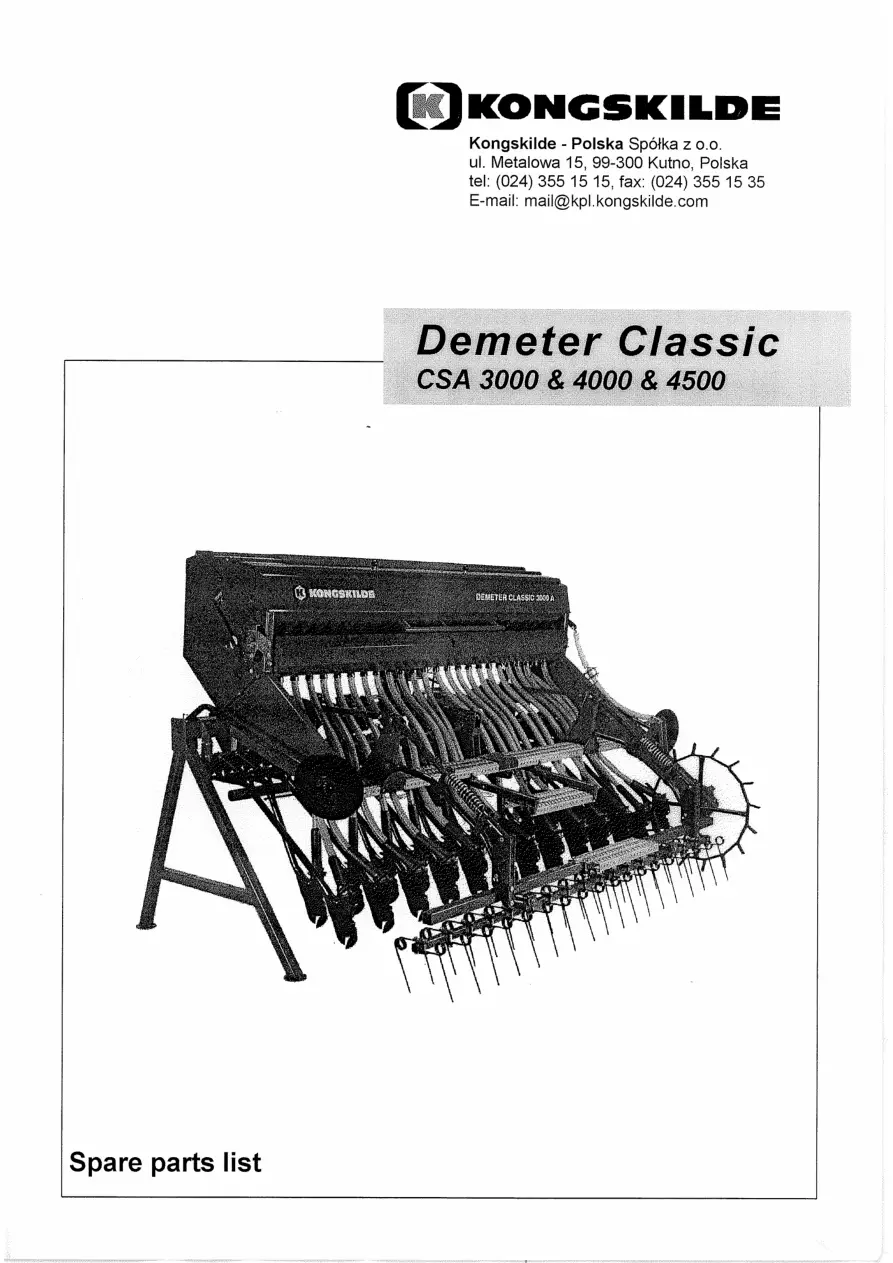 Kongskilde Demeter Csa 3000 4000 4500 Parts Manual