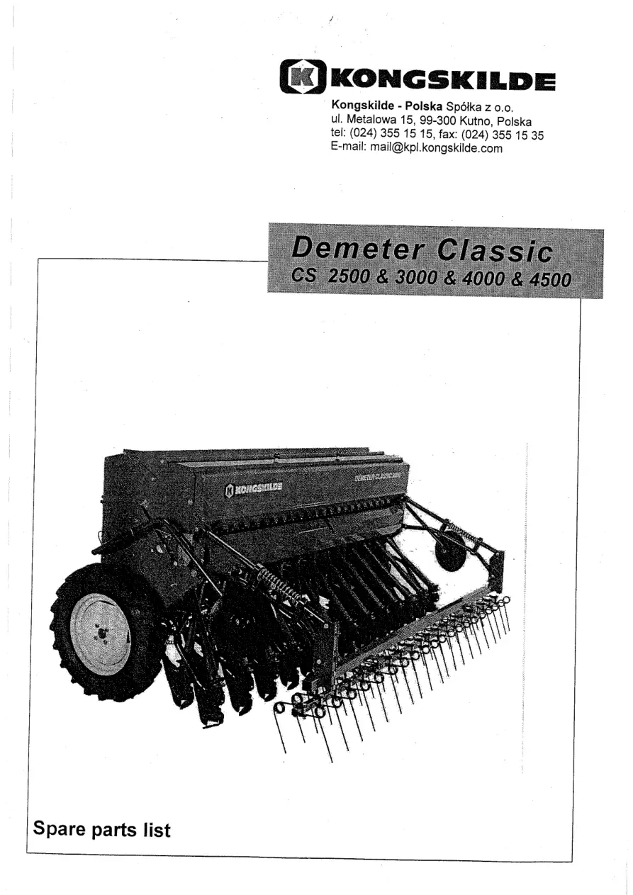 Kongskilde Demeter Classic Cs 2500 3000 4000 4500 Parts Manual