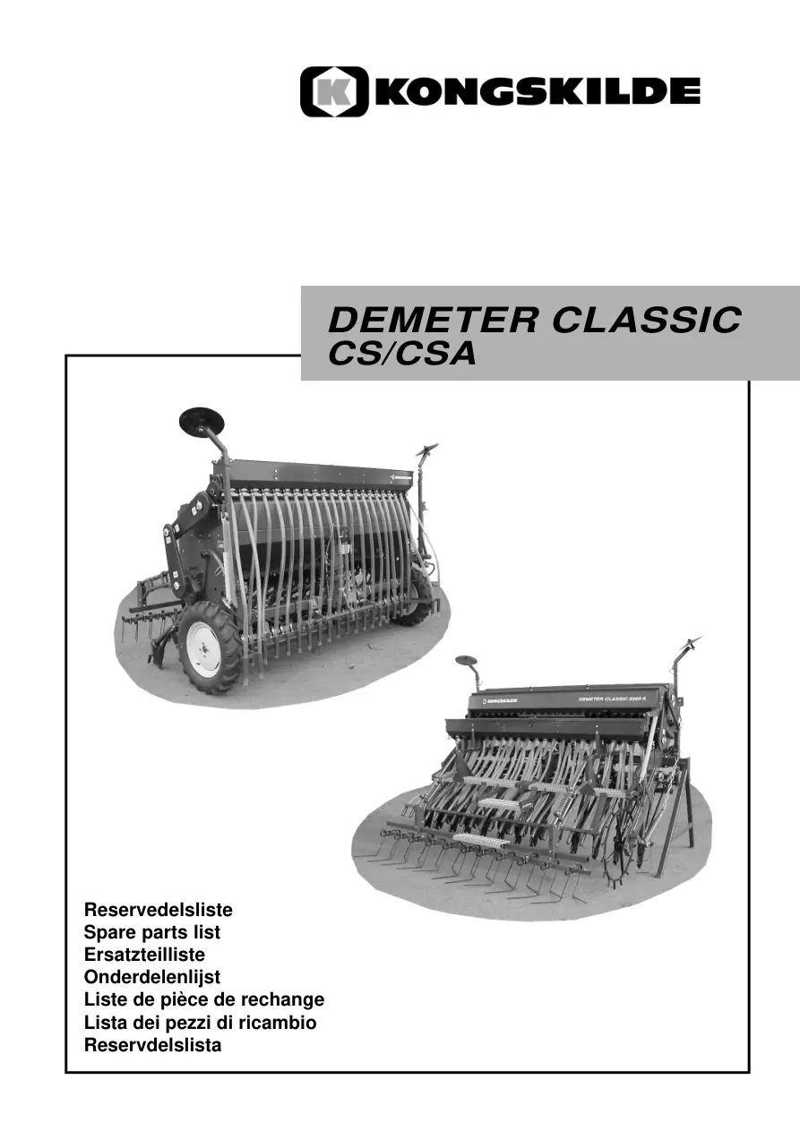 Kongskilde Demeter Classic Cs Csa 2000 2000 Parts Manual