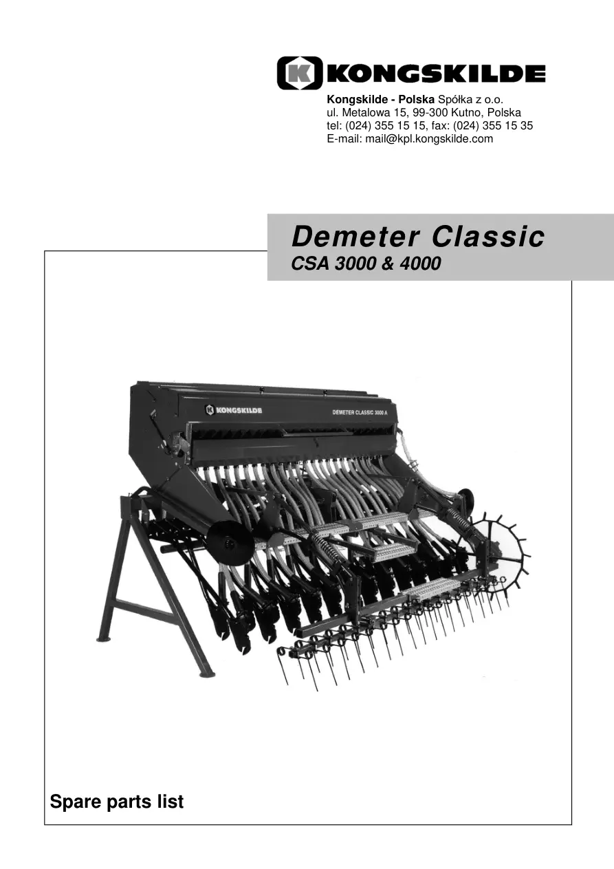 Kongskilde Demeter Classic Csa 3000 4000 Parts Manual