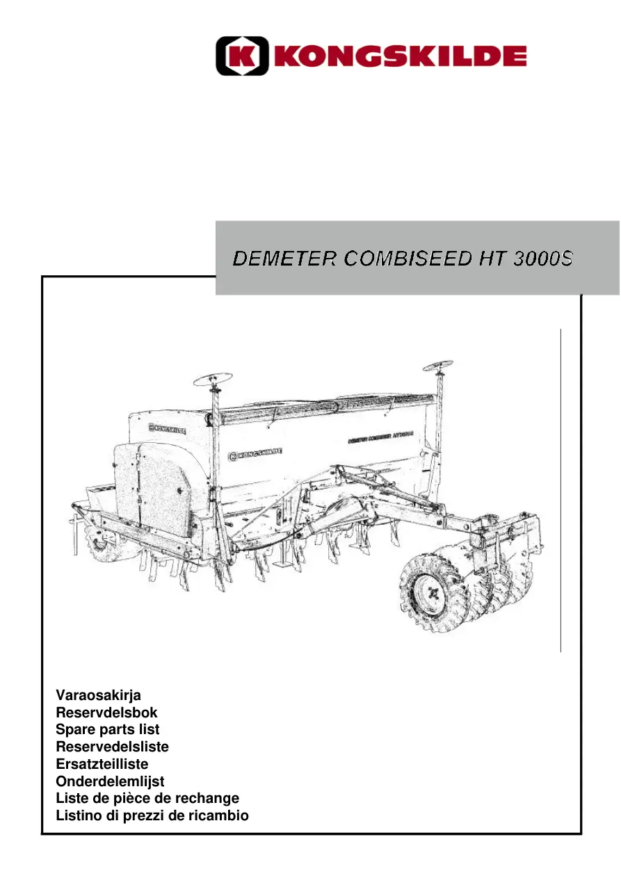 Kongskilde Demeter Combiseed Ht 3000S Parts Manual