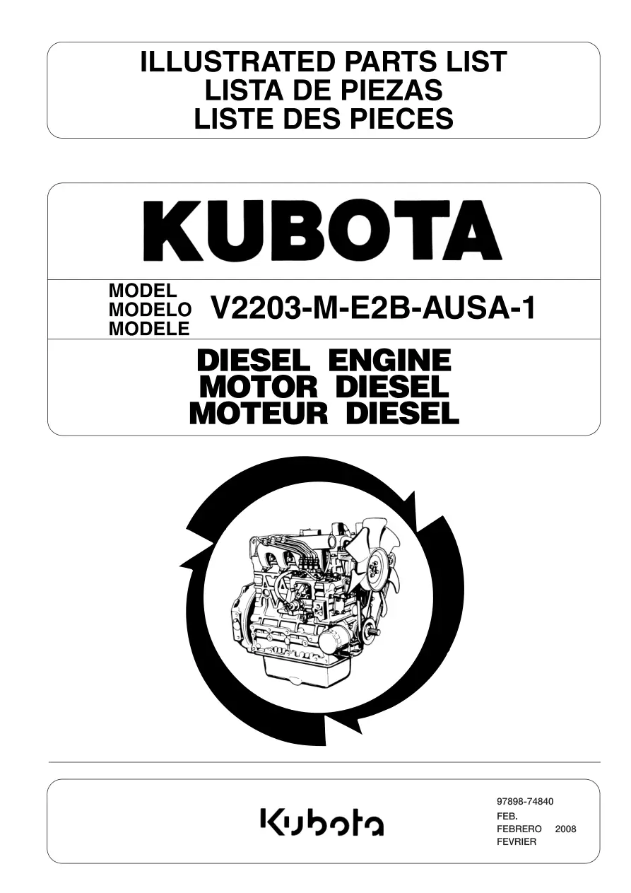 AUSA Kubota V2203 M E2B 1 2008 Parts Manual