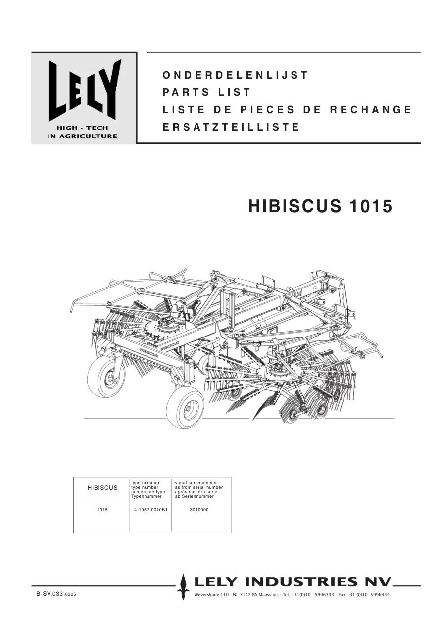 Lely Hibiscus 1015 Parts Manual