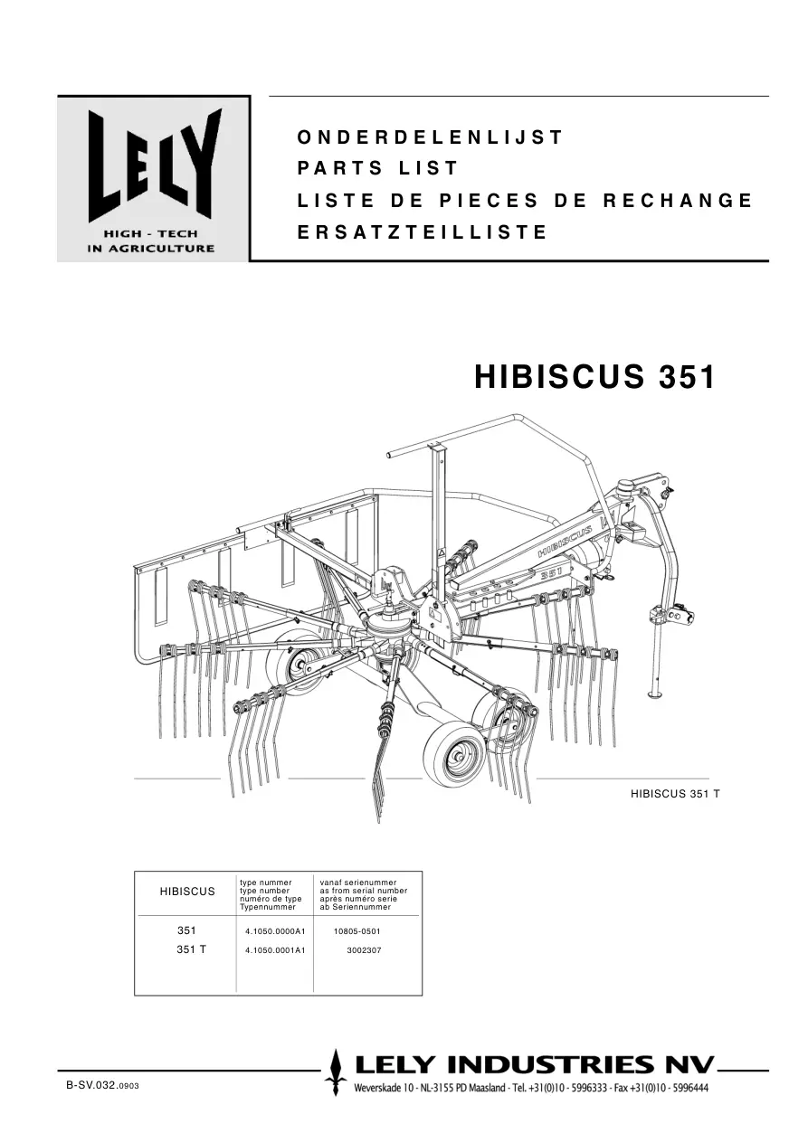 Lely Hibiscus 351 Parts Manual