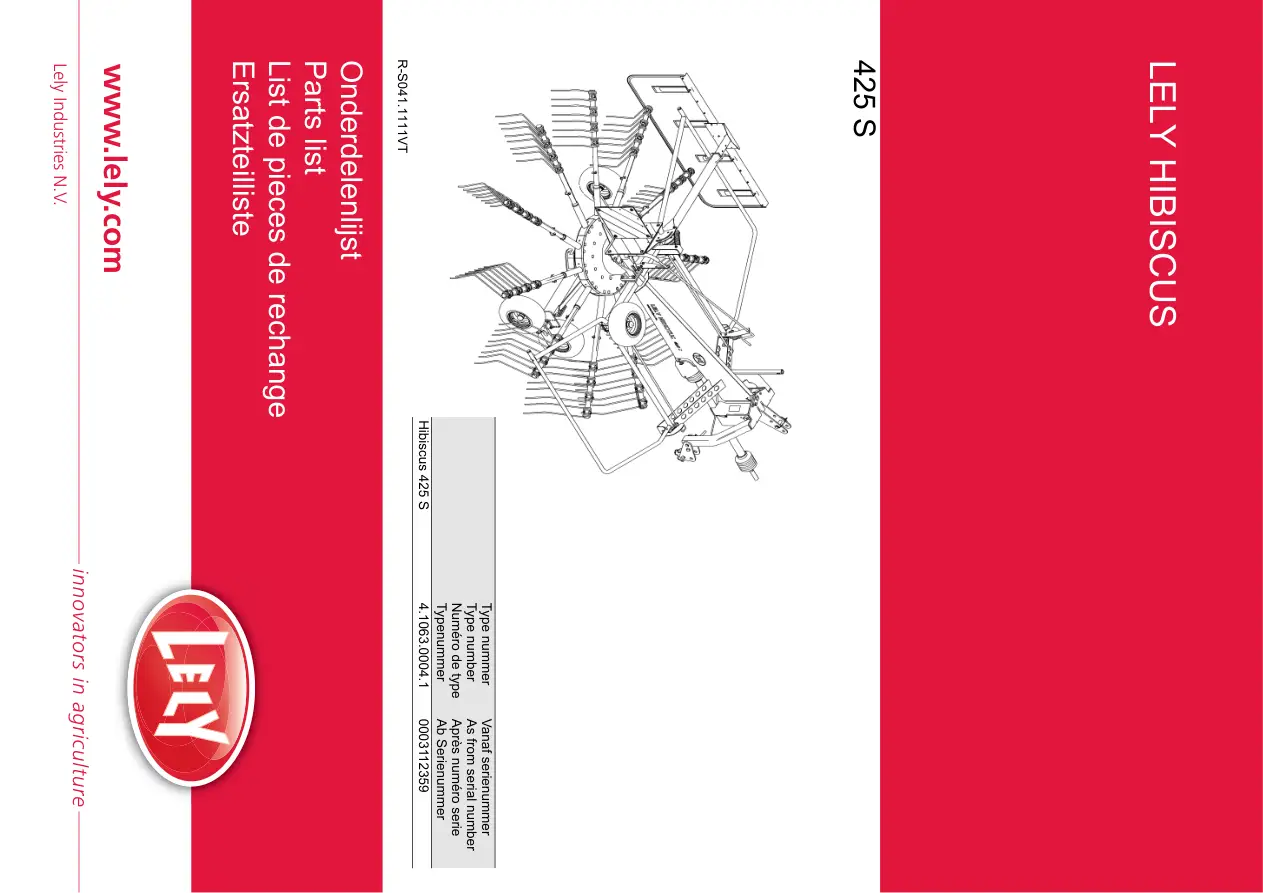 Lely Hibiscus 425S Parts Manual