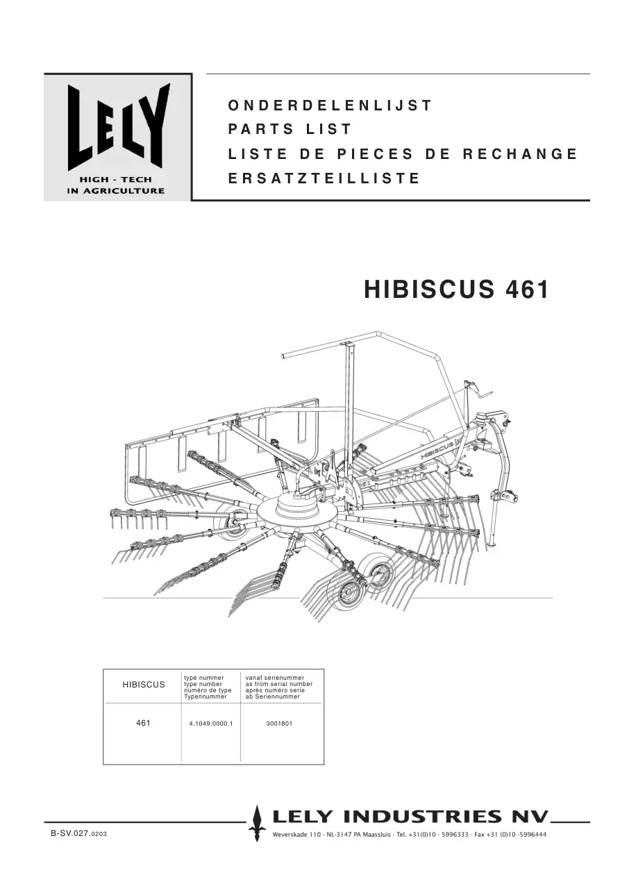 Lely Hibiscus 461 Parts Manual