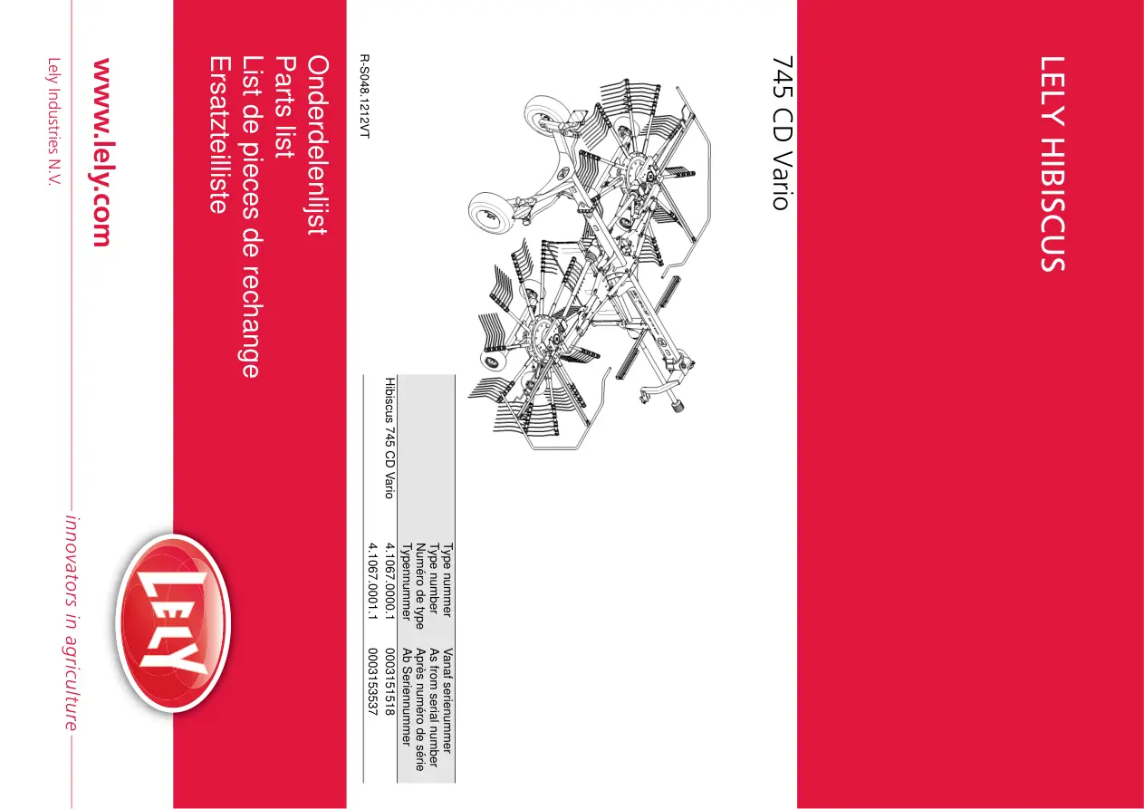 Lely Hibiscus 745 Cd Vario Parts Manual