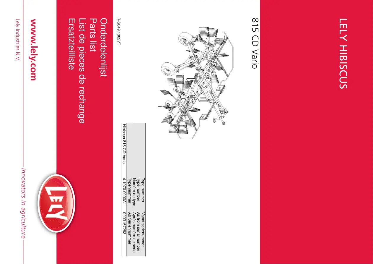 Lely Hibiscus 815 Cd Vario Parts Manual