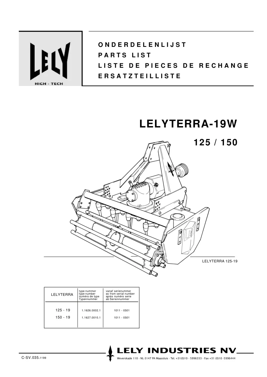 Lely terra 19W 125 150 Parts Manual