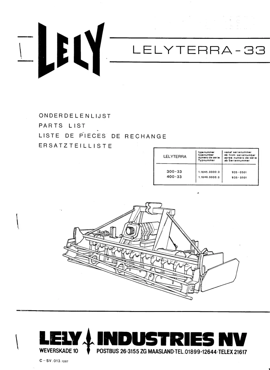 Lely terra 33 Parts Manual