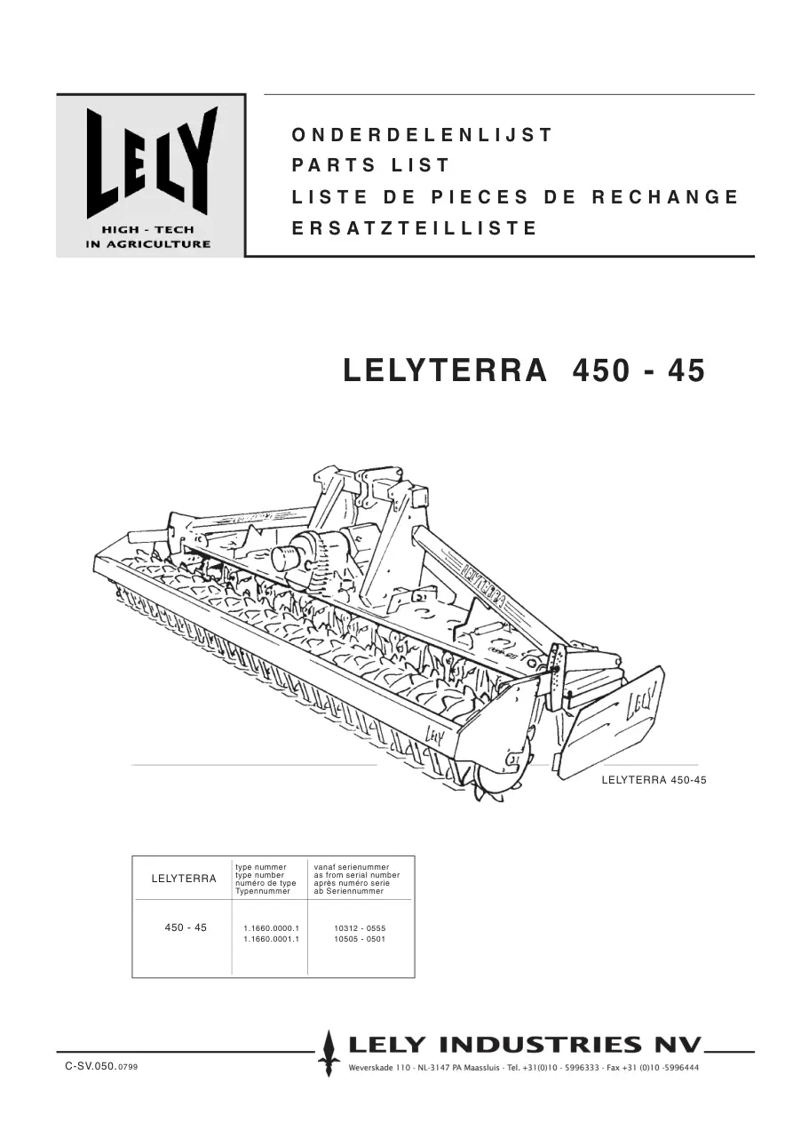 Lely terra 45 450 Parts Manual