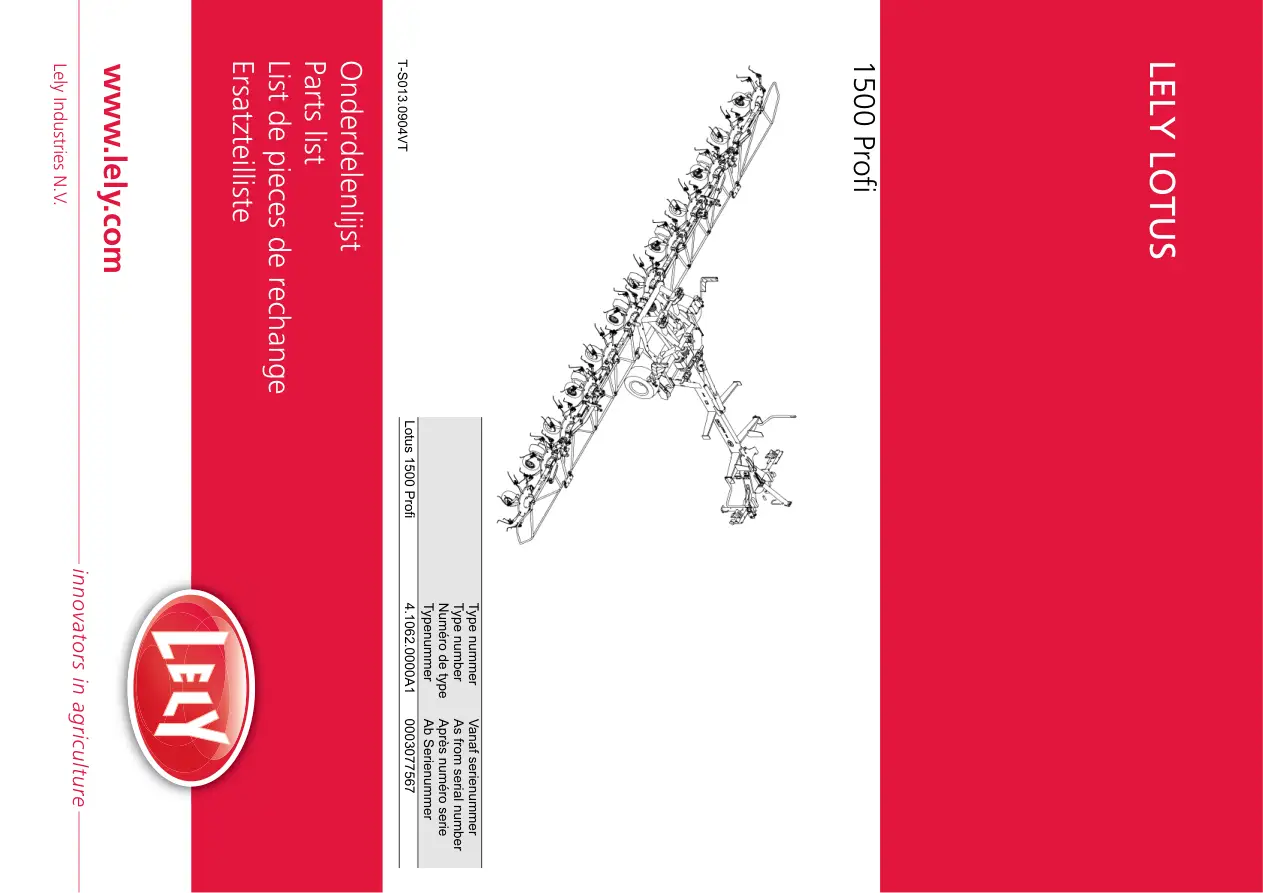Lely Lotus 1500 Profi Parts Manual