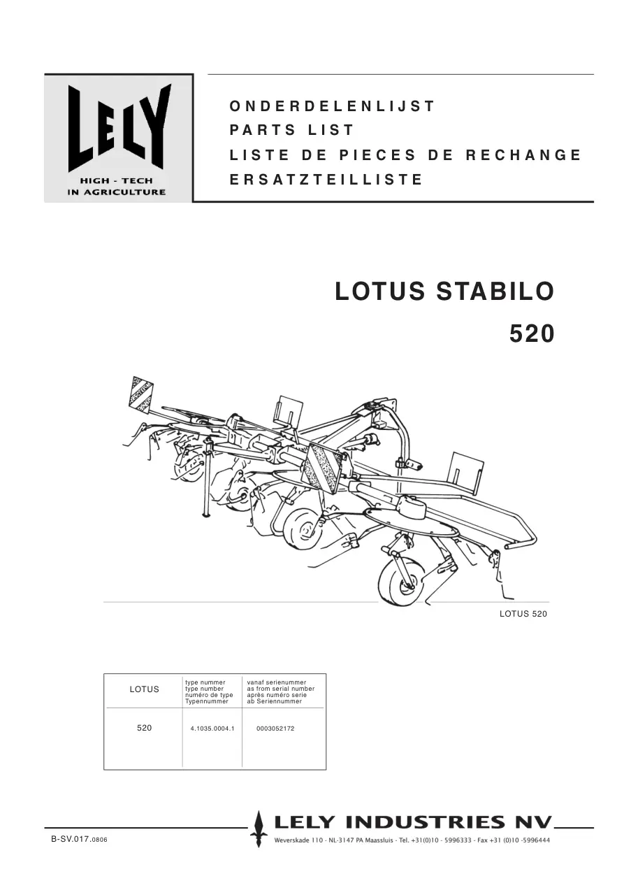 Lely Lotus 520 Stabilo Parts Manual