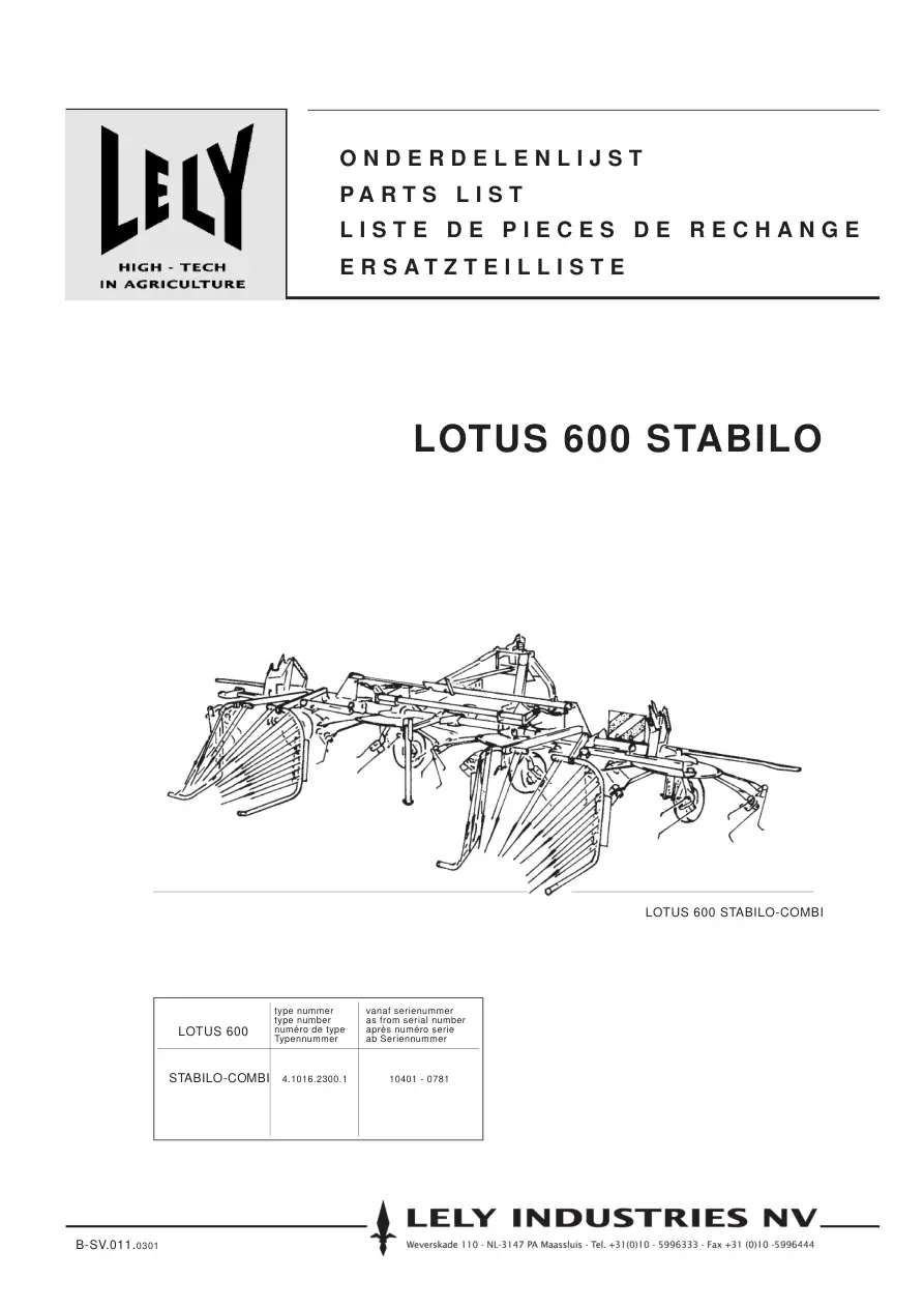 Lely Lotus 600 Stabilo Parts Manual