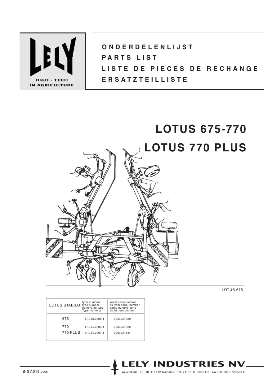 Lely Lotus 675 770 770Plus Parts Manual