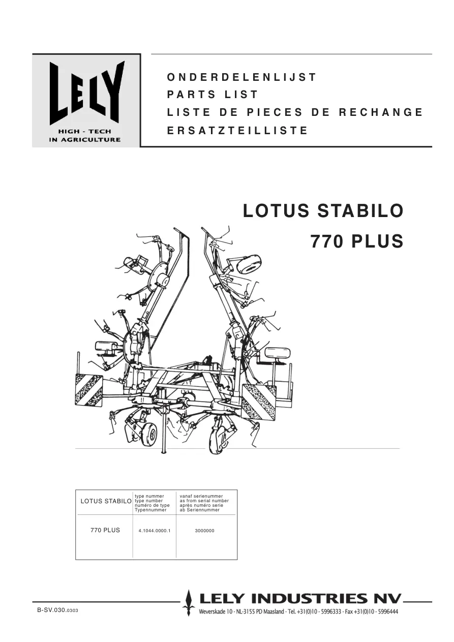 Lely Lotus 770 Parts Manual