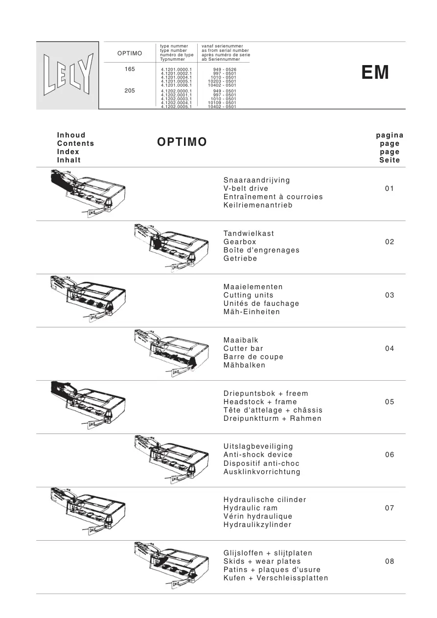 Lely Optimo 165 205 Em Parts Manual