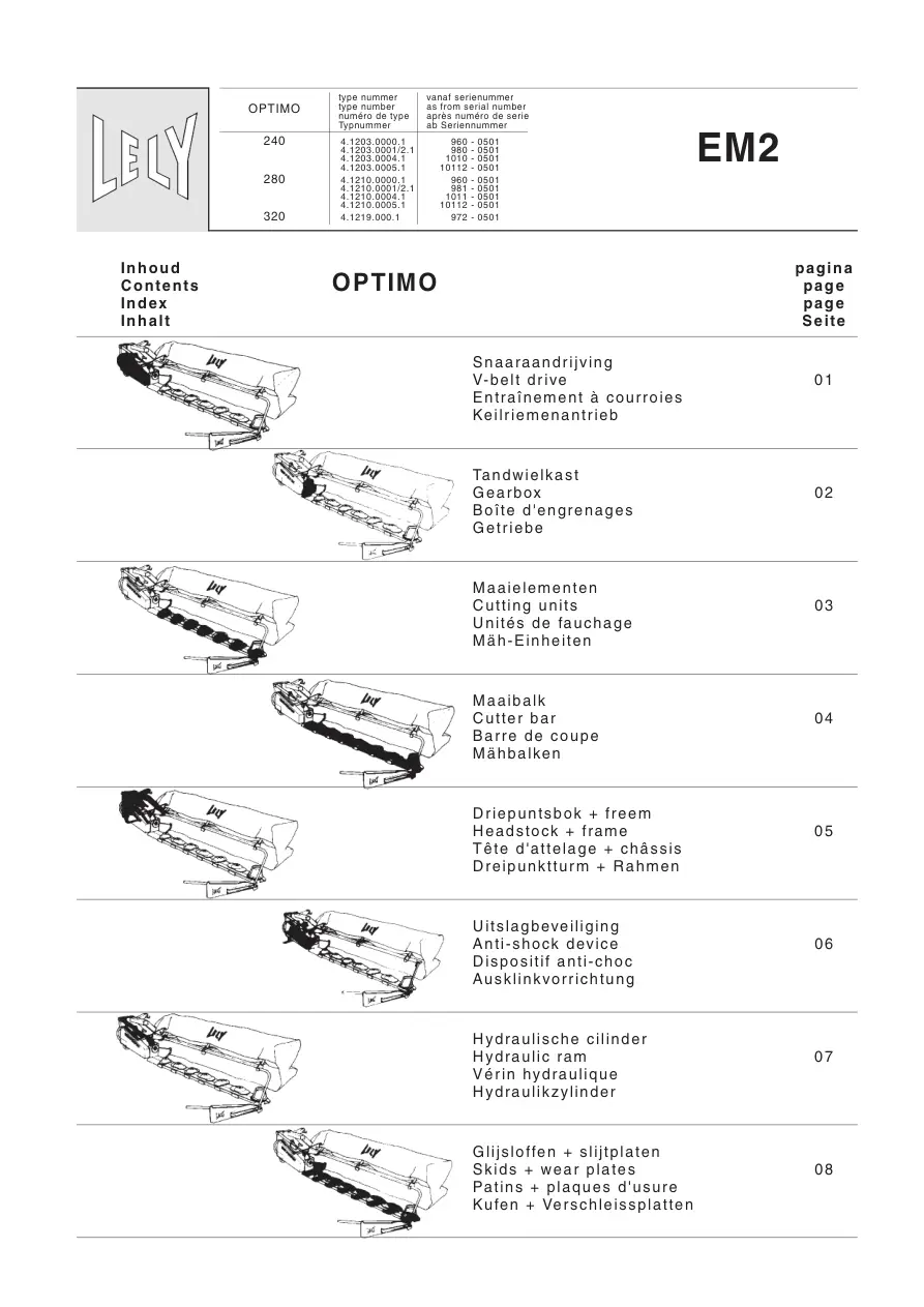 Lely Optimo 240 280 320 Em2 Parts Manual