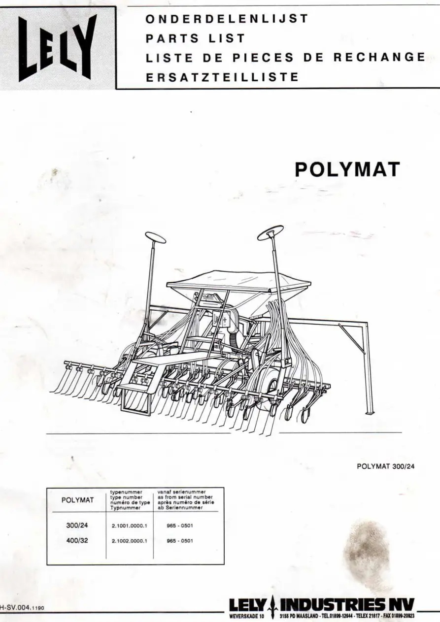 Lely Polymat Parts Manual